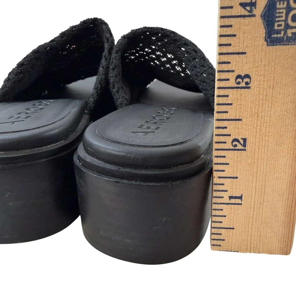 Aerosoles Denise Black Woven Platform Slide Sandals Square Toe Block Heel 8.5